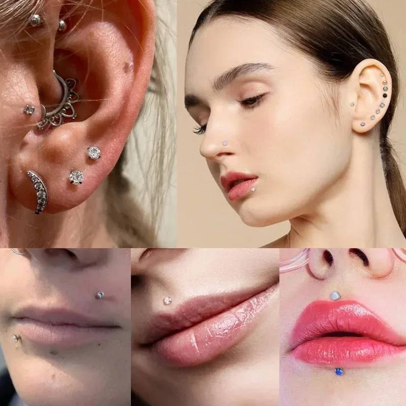 Cubic Zircon Nose Piercing Stainless Steel Earbone Helix Tragus Cartilage Women Ear Studs Lip Labret Body Piercing Jewelry