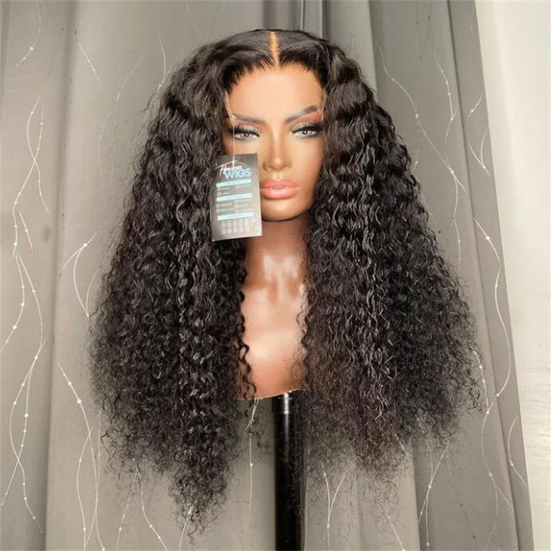 

Glueless Preplucked Soft 26" 180%Density Long Kinky Curly Black Deep Lace Front Wigs For Women Baby Hair Heat Resistant Daily
