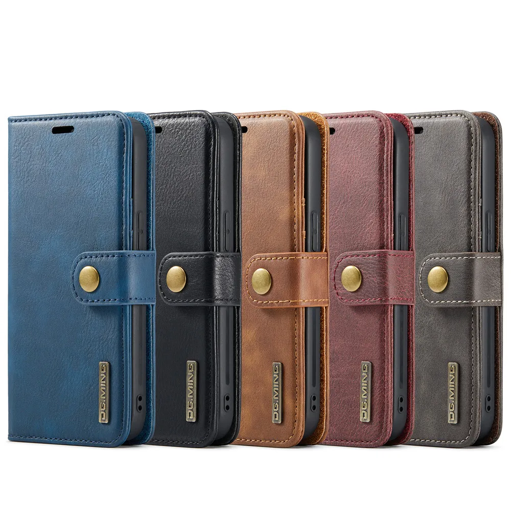 DG.Ming Cowhide Leather Bifold Wallet Case For Apple iPhone 11 Pro Max Magnetic Detachable Card Pockets Stand Cover