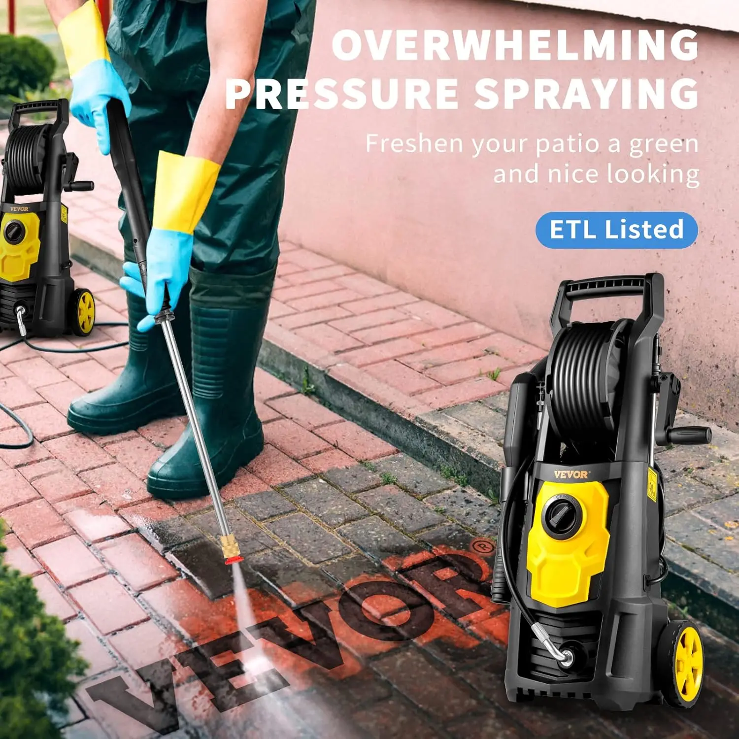 Electric Pressure Washer, 2000 PSI, Max 1.65 GPM Power Washer w/ 30 ft Hose & Reel, 5 Quick Connect Nozzles, Foam Cannon