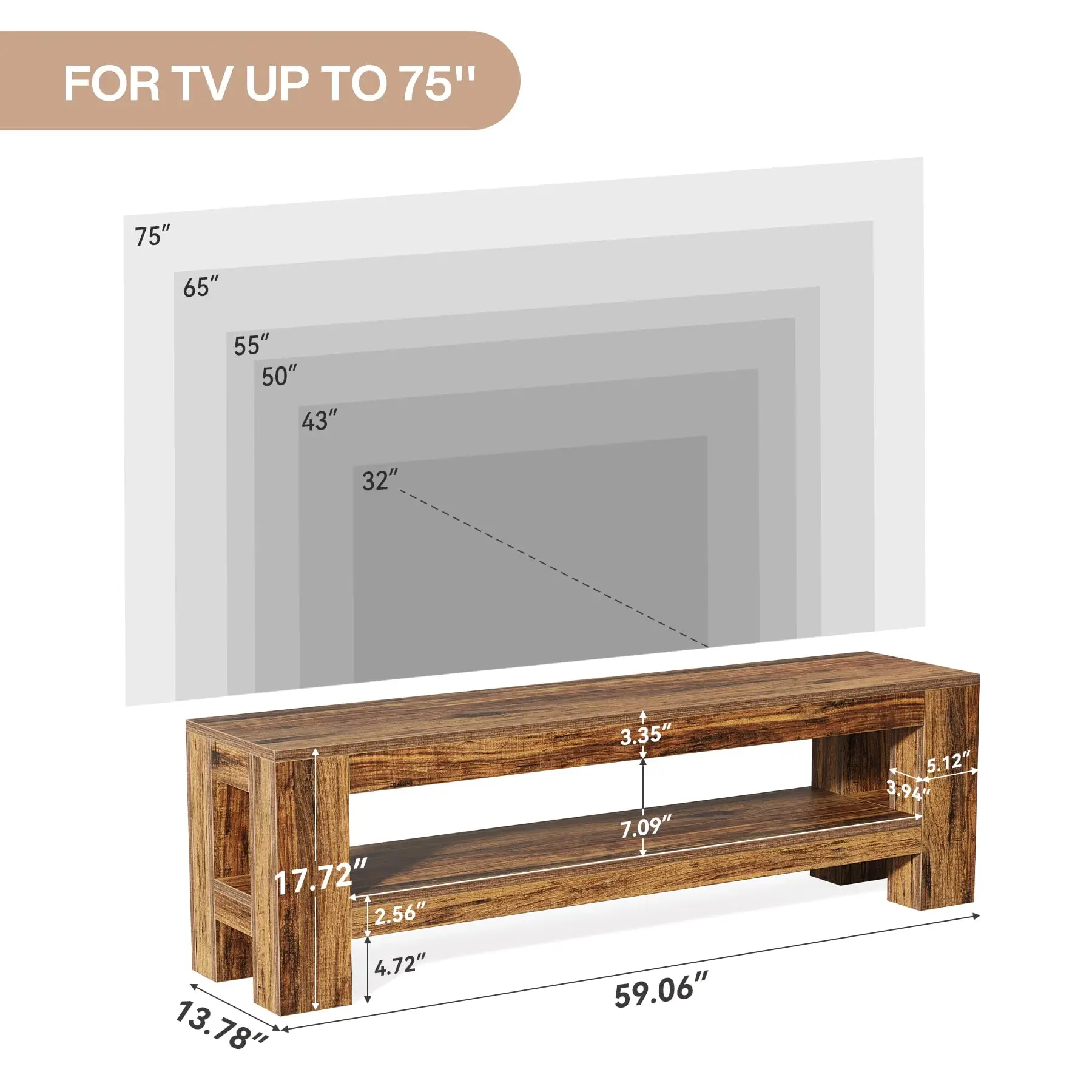 #ji 59 Inch Rustic TV Stand For 55 60 65 75 Inch TVs Media Console With Storage Shelves Entertainment Center For Living Room
