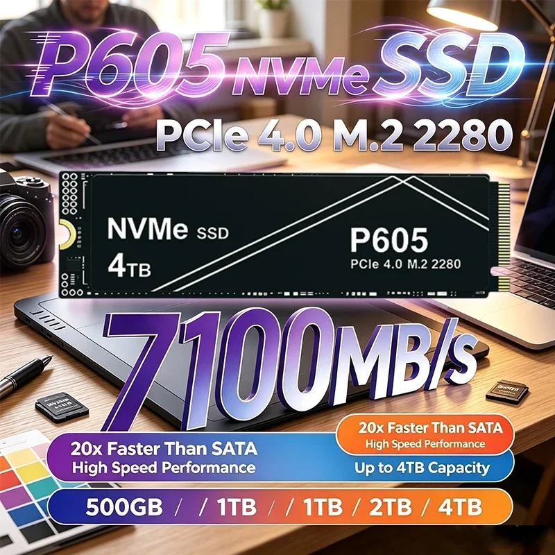 New P605 NVMe SSD 1TB 2280 PCIe Gen4 3D NAND NVMe M.2 SSD 2TB 4TB – Up to 7100 MB/s， Internal Solid State Drive（OEM PACKAGE)