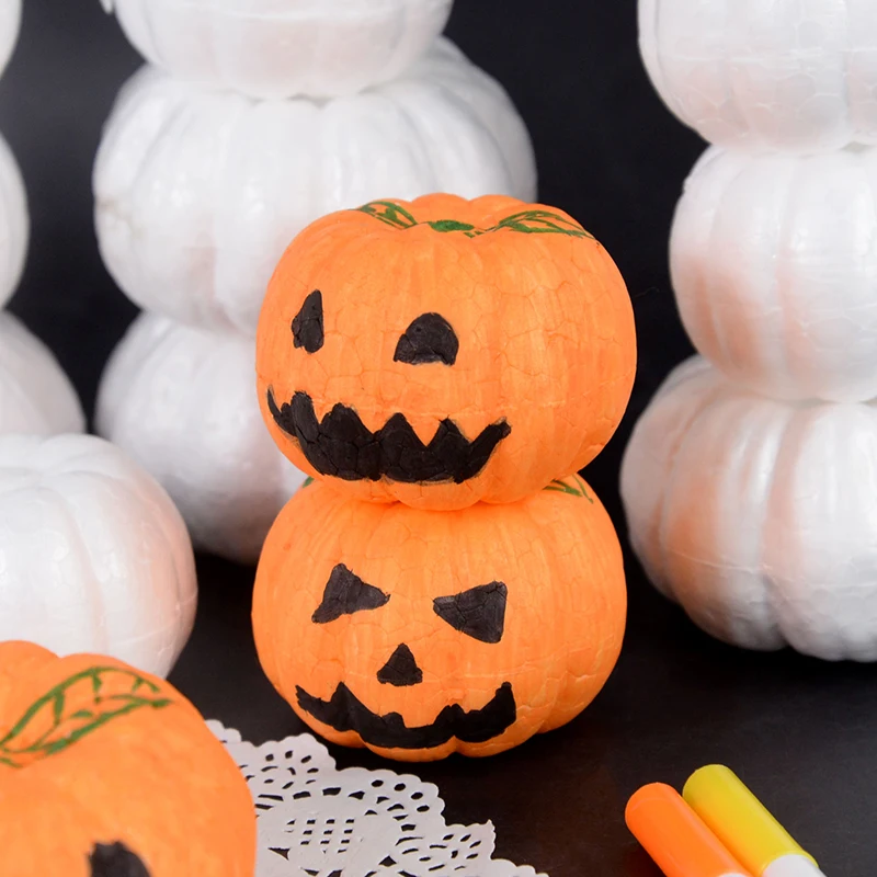 10pcs White Foam Pumpkin Models Polystyrene Styrofoam Pumpkins Artificial Pumpkins Kids DIY Handmade Crafts Halloween Decoration