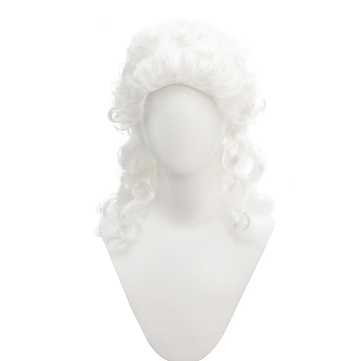 White Colonial Judge Curly Synthetic Wig, 18th Century Aristocrat Style for Court Cosplay Historical Theater and Halloween Party