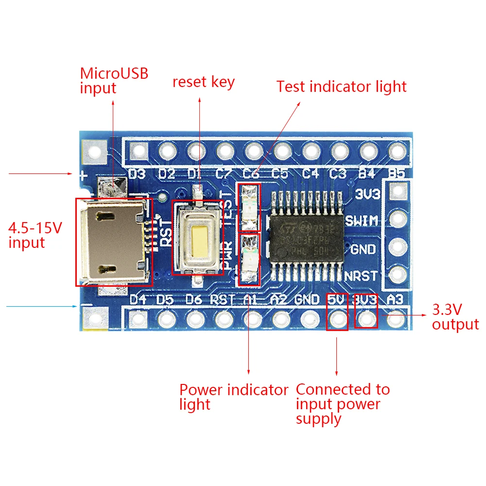 1PCS STM8S103F3P6 Entwicklungsboard LED-Anzeige Micro USB 5V/3,3V STM8S STM8 Mindestsystem-Kernmodul für Arduino