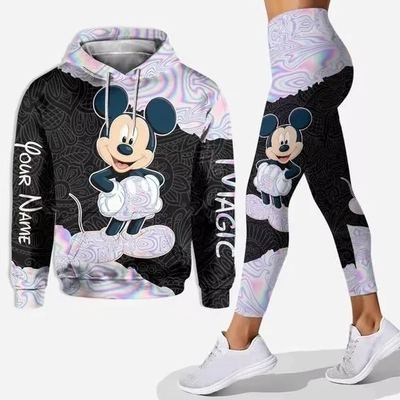 2024 New 3D Free Custom Mickey Mouse Hoodie and Tight Pants Set for Women Diseny Minnie Hoodie Yoga Pants Sports Set hoodie y2k