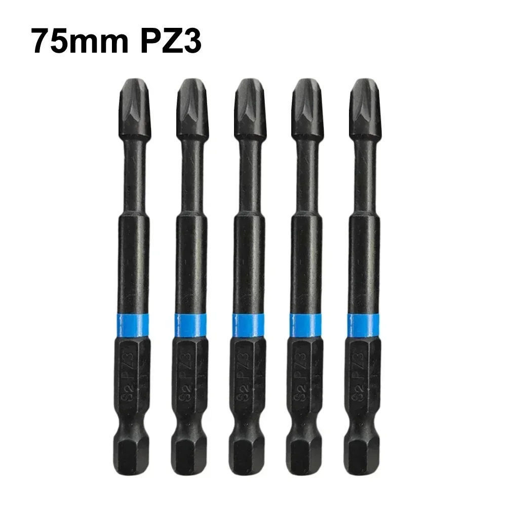 5Pcs PZ2 Impact- Screwdriver Bits 75mm Pozidriv Screwdriver Set 1/4 Inch Hex Shank Magnetic PZ1 PZ2 PZ3 Driver Bit Tools