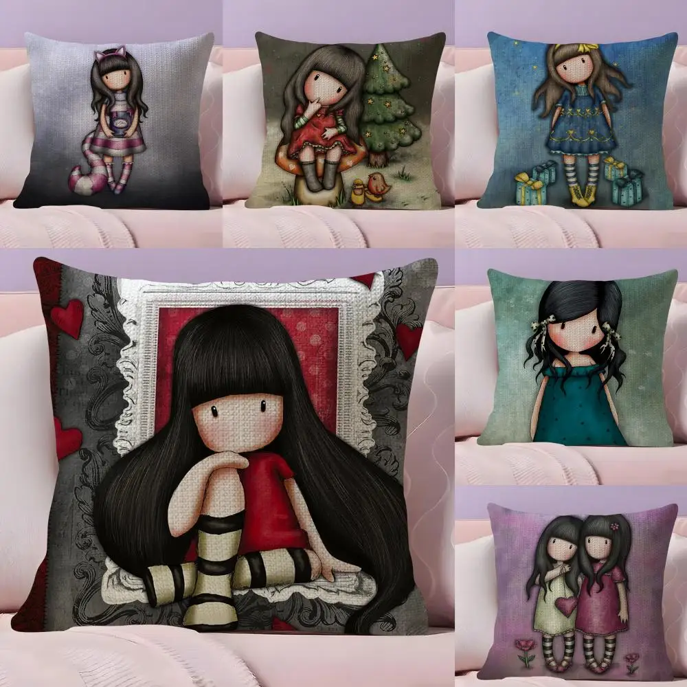 Funda de cojín linda Girl S-Santoro G-Gorjuss, tela orgánica de lino Natural, impresión de doble cara, sofá, decoración del hogar, funda de almohada de regalo