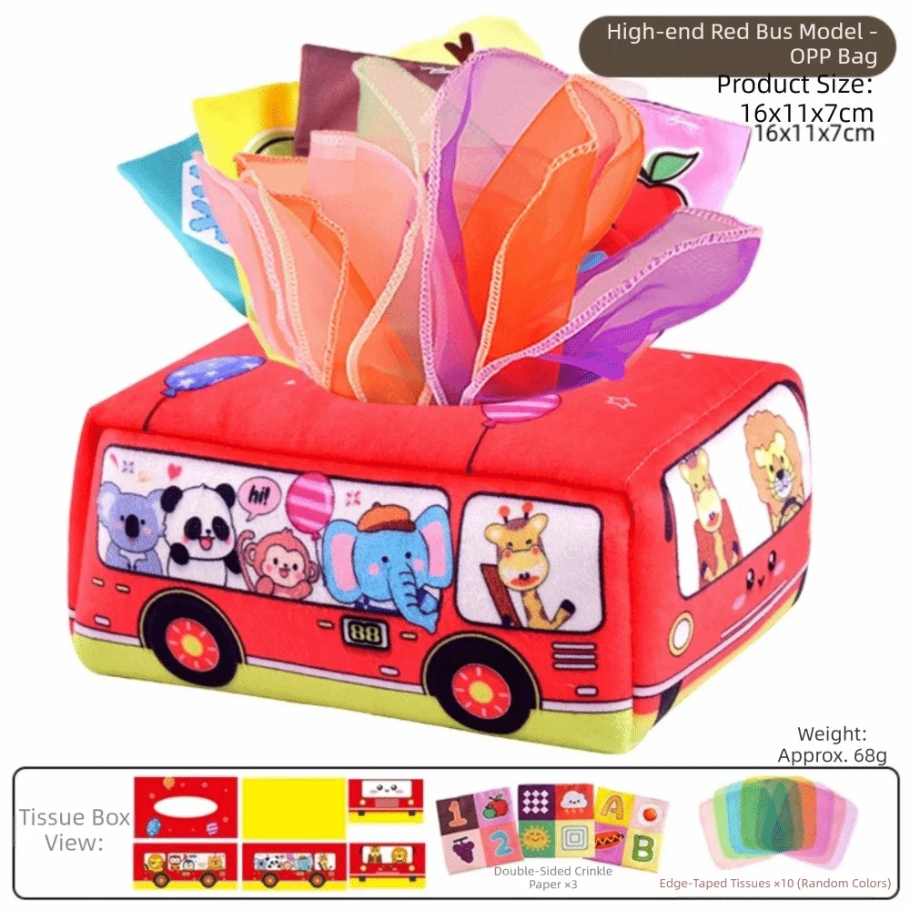Educational Baby Montessori Boxes Crinkle Cloth Skills Training Tissue Box Toys Interactive Soft Infant Pull Along