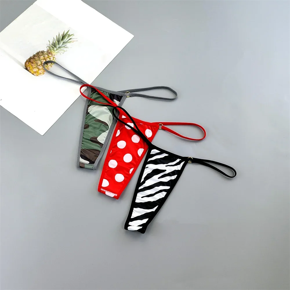 3 قطعة/الحزمة غير مرئية ثونغ المرأة رقيقة النايلون مثير مطبوعة التمويه ليوبارد الفتيات جميل g-سلسلة ملابس داخلية صغيرة M/L