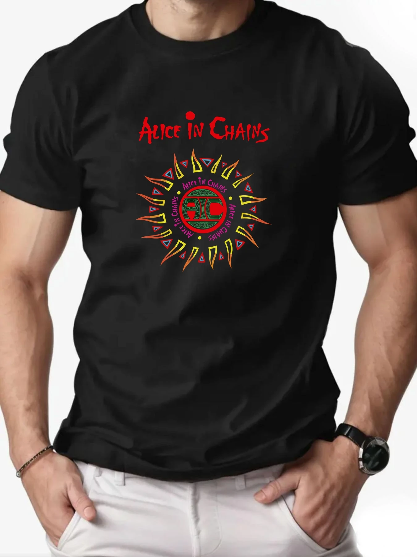 Men's Cotton T-Shirt, Alice in Chains Summer Round Neck Short Sleeve Graphic Breathable Fashion Casual T-Shirt