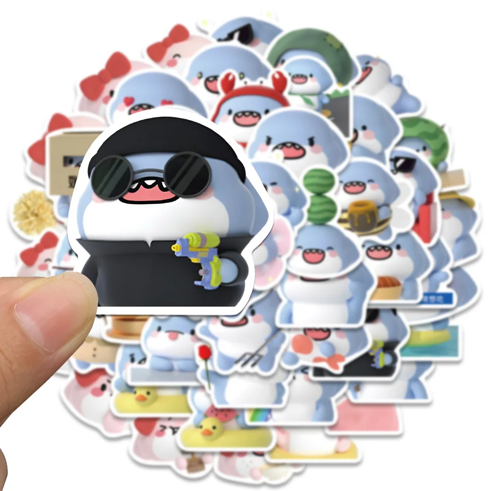52pcs Cartoon Fat Shark Sticker Cute Funny Decal For Phone Laptop Luggage Guitar Skateboard Decoration Sticker Holiday Gift