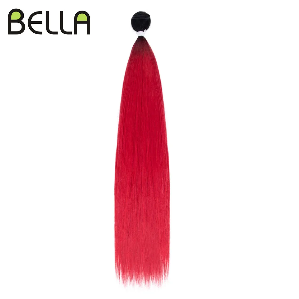 Bella-Pacotes De Extensões De Cabelo Sintético, Salon Yaki Cabelo Liso, Ombre Vermelho, Loiro, Fibra De Alta Temperatura, Rabo De Cavalo, 30"