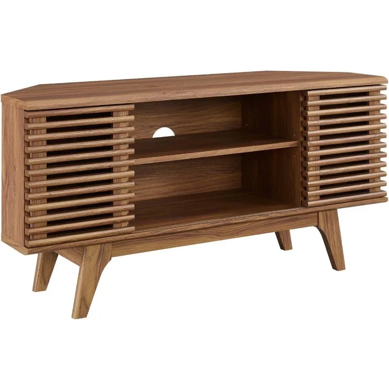 

Render Mid-Century Modern Low Profile Corner Media TV Stand in Wal, 15 x 46 x 23