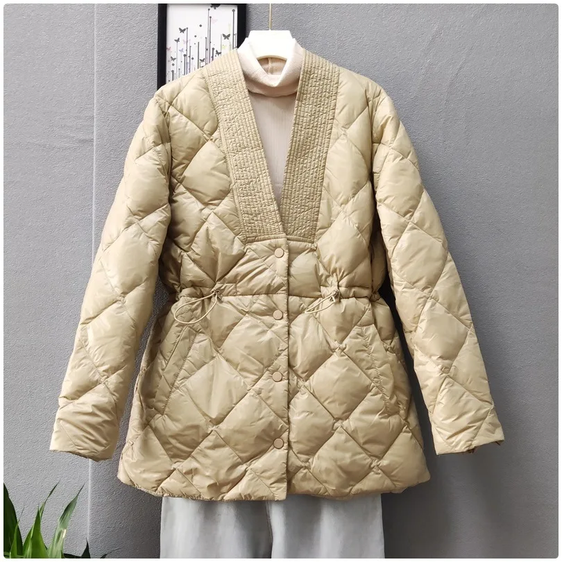 New autumn and winter thin down jacket for women white duck down short style small waist slim fit coat for women