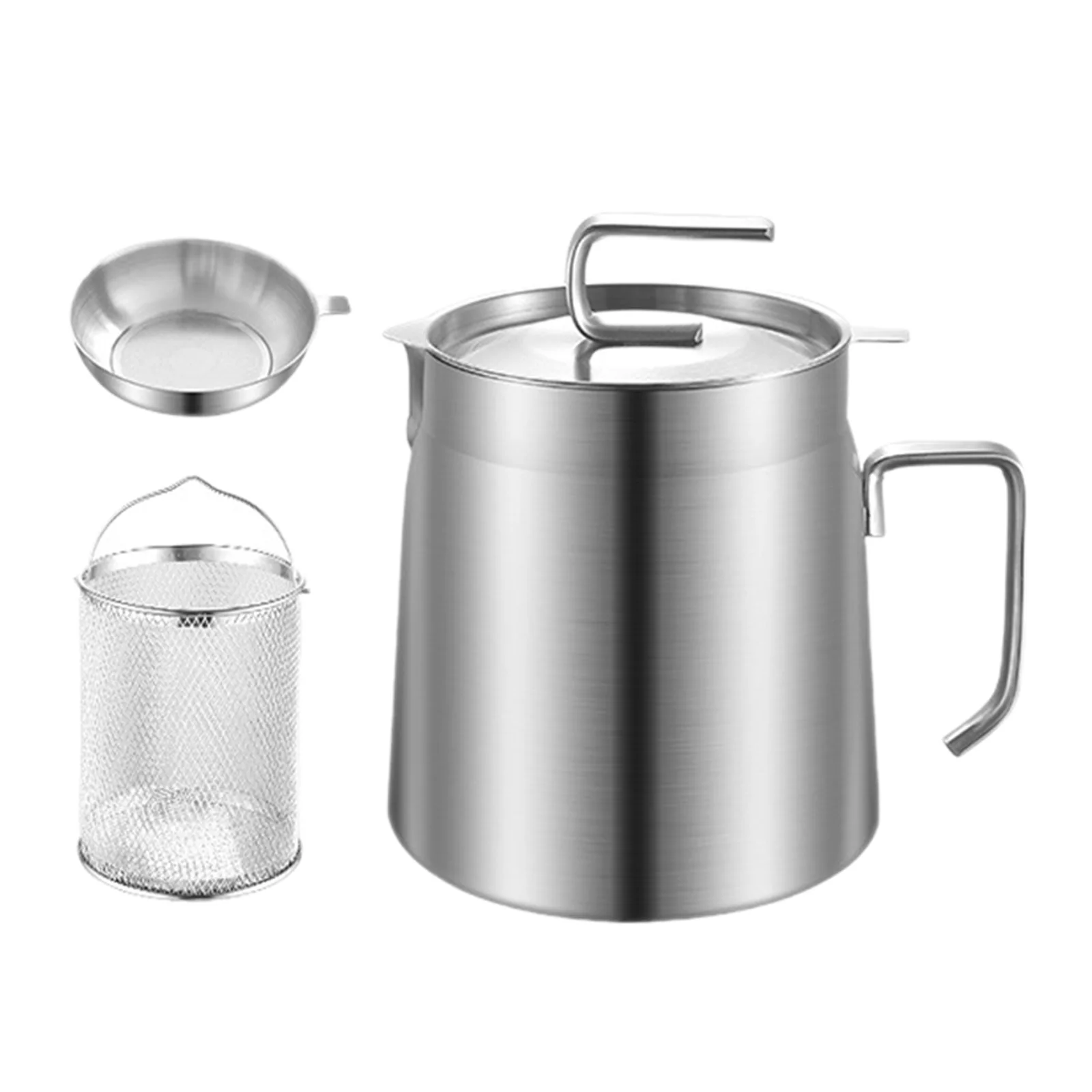 1.8L/2.2L 304 Stainless Steel Fryer Filter Pot Oil Storage Pig Oil Tank With Filter Screen Oil Drain And Oil Leakage Pot