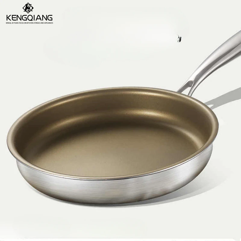 Have titanium 316 stainless steel Uncoated flat bottomed pan Household pancake steak frying pan cooking pot non stick cookware