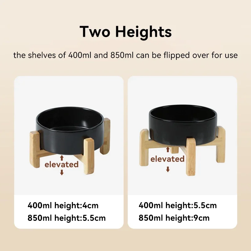 Medium Big Dogs Bowl Pet Ceramic Food Water Double Bowls with Wooden Stand Cat Elevated Drinking Eating Bowl 1200ml 1800ml - view 5