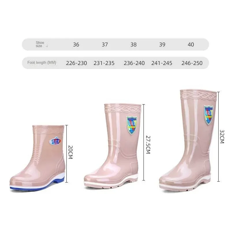 2024 New Round Head Pvc Kitchen Tube Adult Rain Shoes for Women Non-slip Waterproof Thick Soled Long Rain Boots for Women