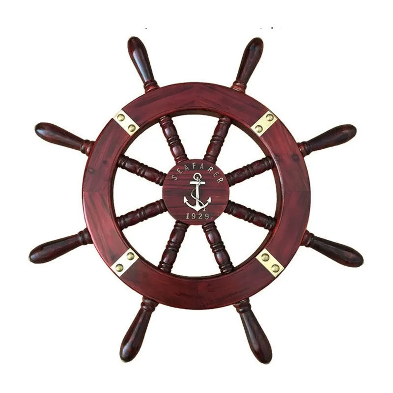 Wooden Ship Wheel Wall Decor, Nautical Hanging Ornament, Mediterranean Rustic Vintage Rudder Gift for Captain's Home Office Bar