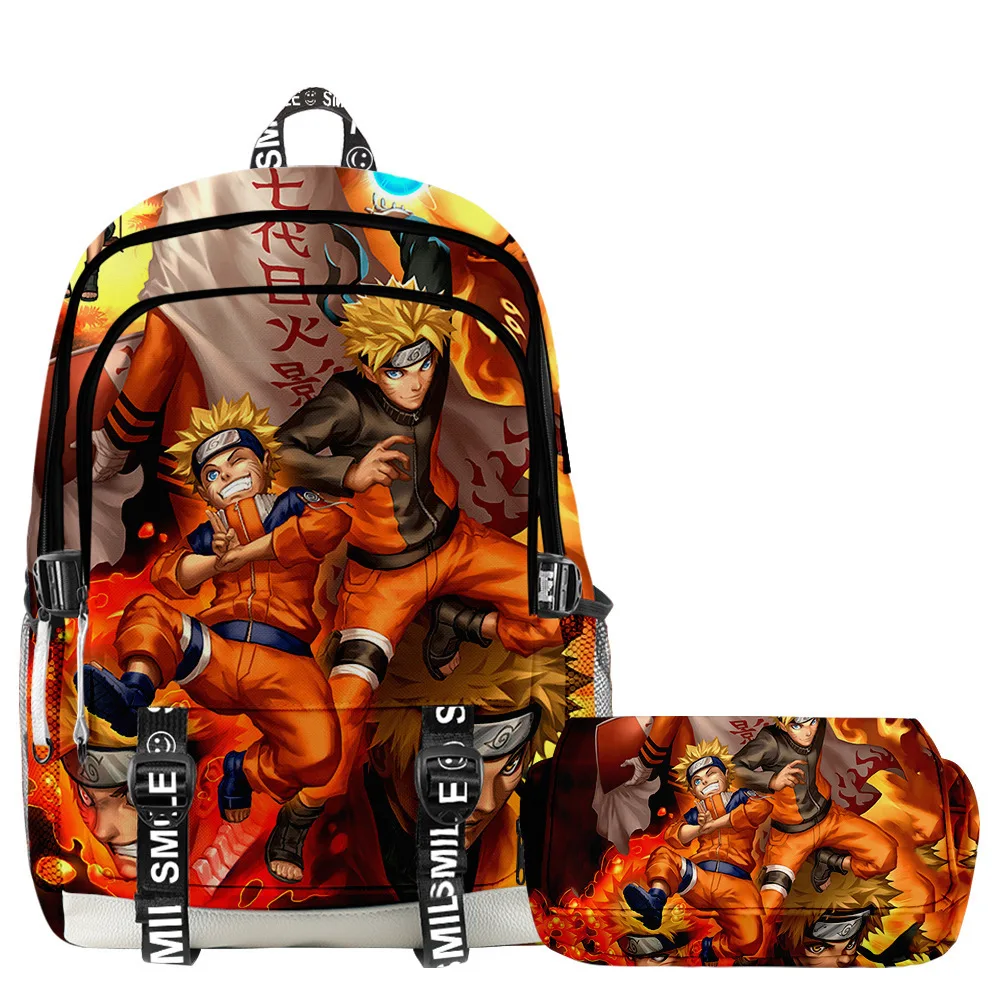 36 Styles Backpack + Pencil Case NARUTO Anime Children Backpack Boy Girls Double-deck Backpack Set Teenager Waterproof Schoolbag