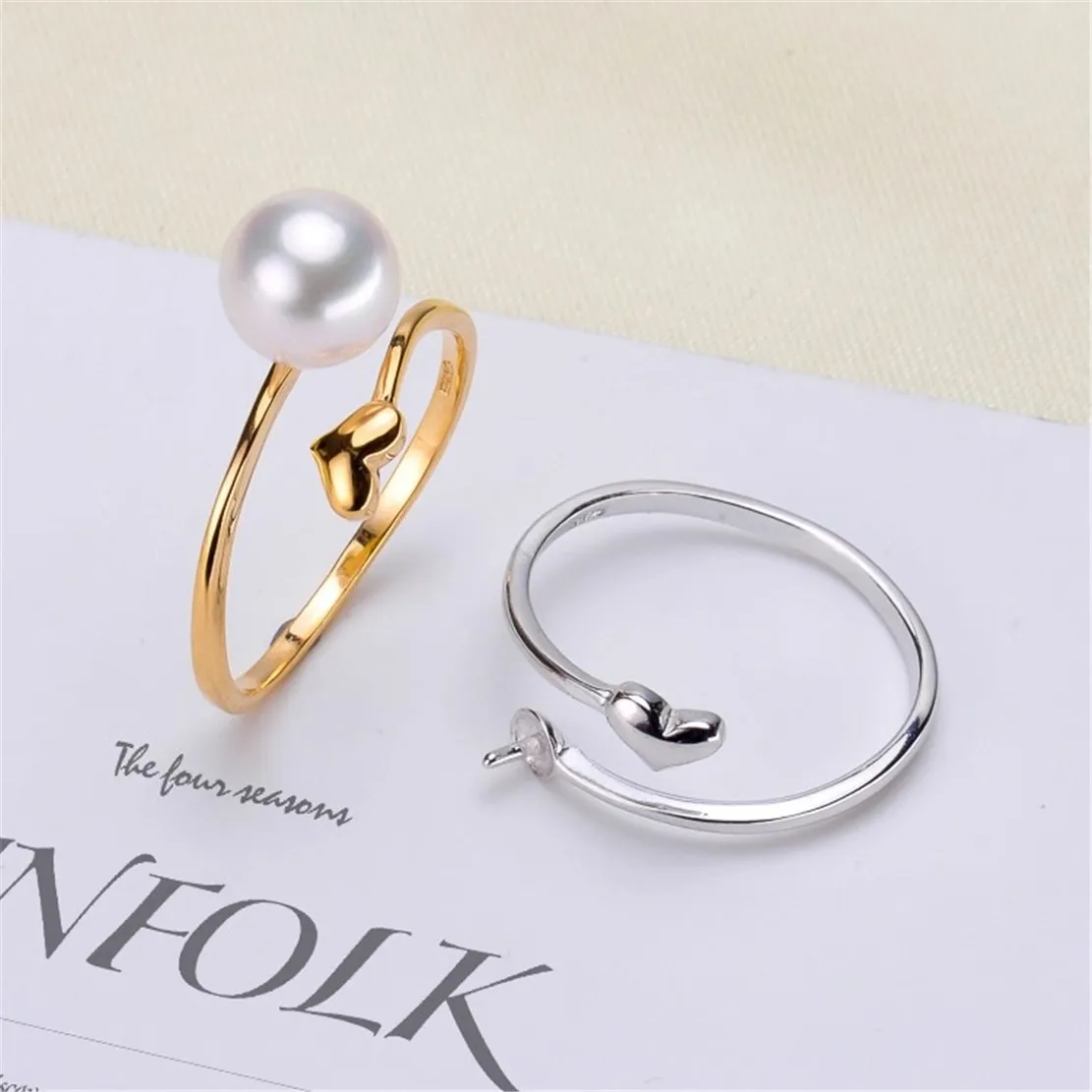 

S925 Silver Sterling Ring Inlaid Zirconia Half Hole Pearl Ring Base Resizable Design DIY Handmade Fine Jewelry Ring Accessories
