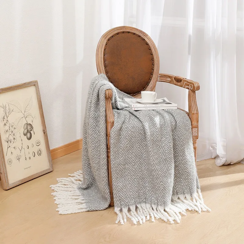 Light Cozy Lap Throw Blanket Zigzag Weaving with Tassel Fringe Decor Sofa Shield Cover Suitable for Balcony Bedroom Office