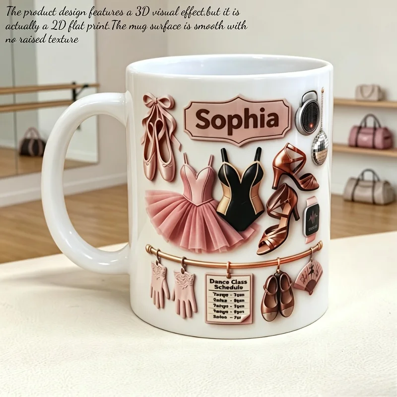 Personalized Dancer Mug 11oz Custom Name Pink Handle Ceramic Coffee Cup Dance Gear 2D Print Ballet Latin Dancer Gift Microwave S
