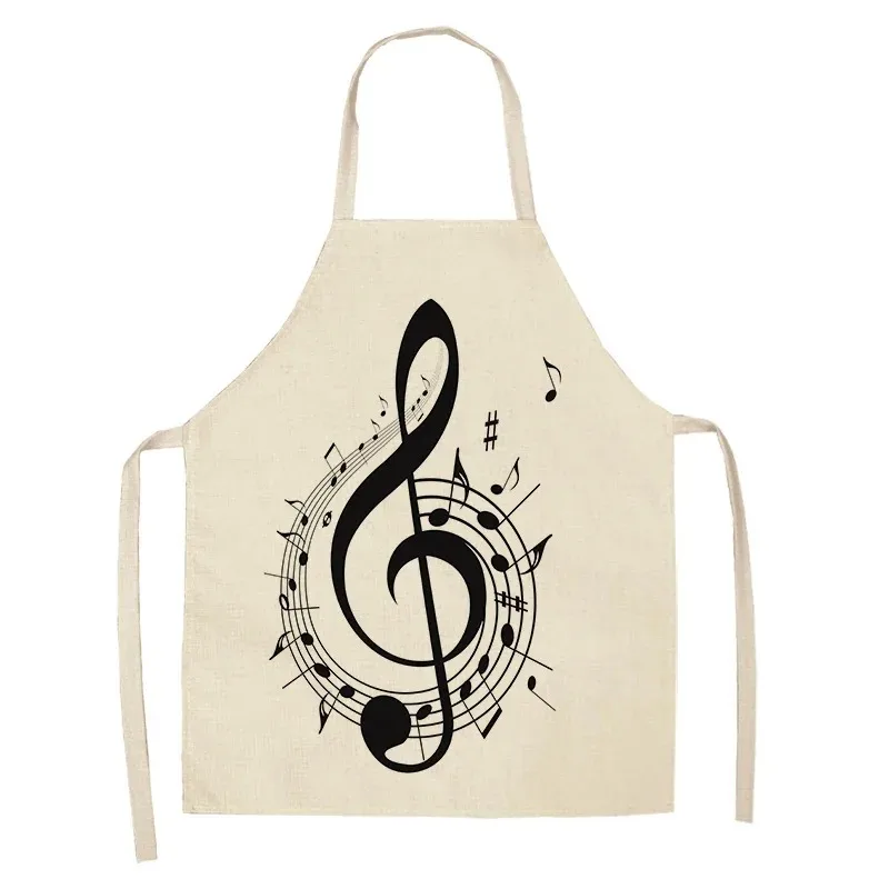 Musical note pattern apron home kitchen cooking cooking men's and women's universal apron linen 68x55cm bib