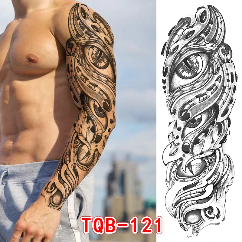 Men Temporary Tattoos Large Arm Sleeve Tattoo Sticker Dragon Tiger Fish Full Skull Totem Wolf Waterproof Fake Tattoo for Women