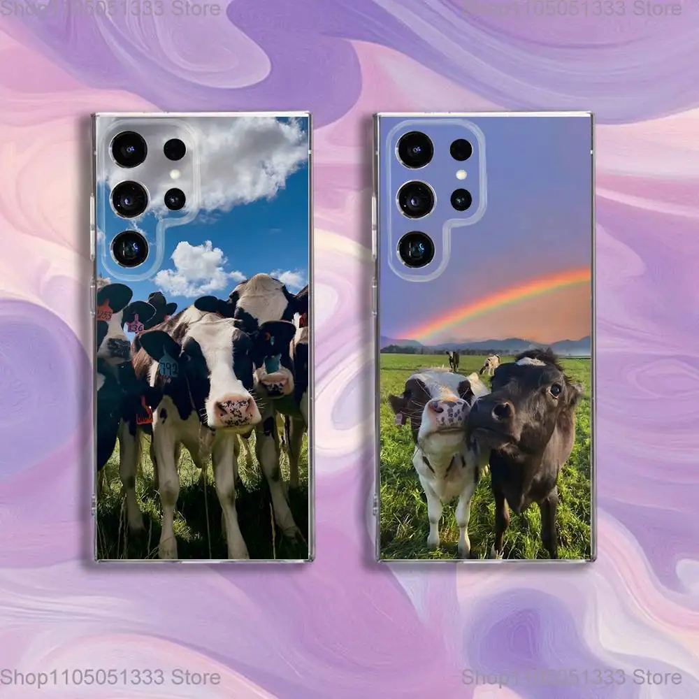 

Lovely Cute Cow Cows OX Phone Case For Samsung S24,30,21,22,23,20 FE,lite,PIus,Ultra,5G,Note,9,10 Transparent Cover