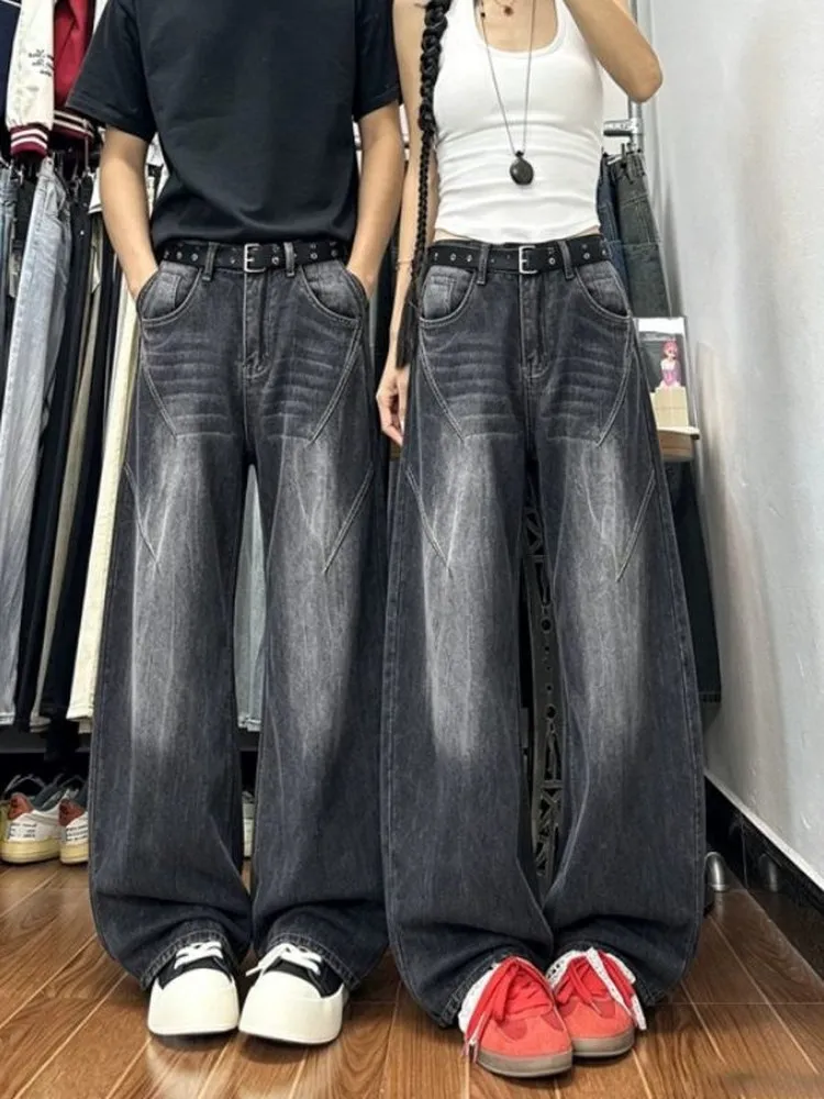 Retro Washed Knife  Men's Jeans Autumn Loose Wide Leg Pants American Vibe Style Casual Straight Cut Resistant Deformation