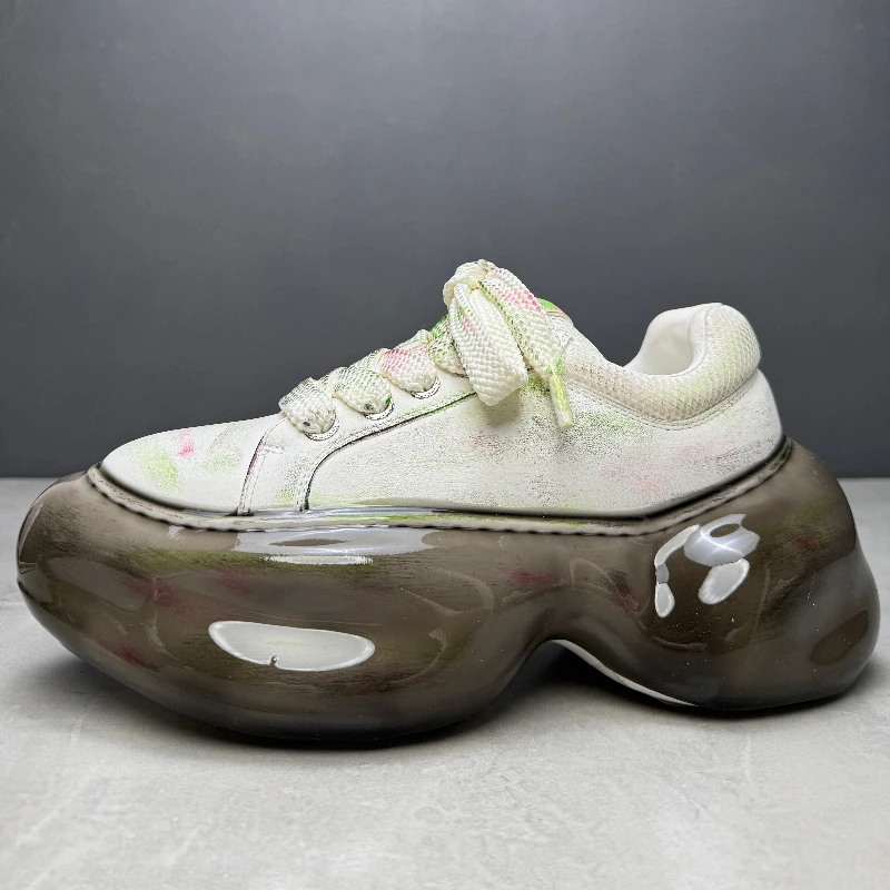 أحذية الأب بتصميم عملية اللصق للرجال كاجوال ذات نعل سميك لزيادة الارتفاع من الجلد الطبيعي أحذية رياضية بيضاء كلاسيكية #2