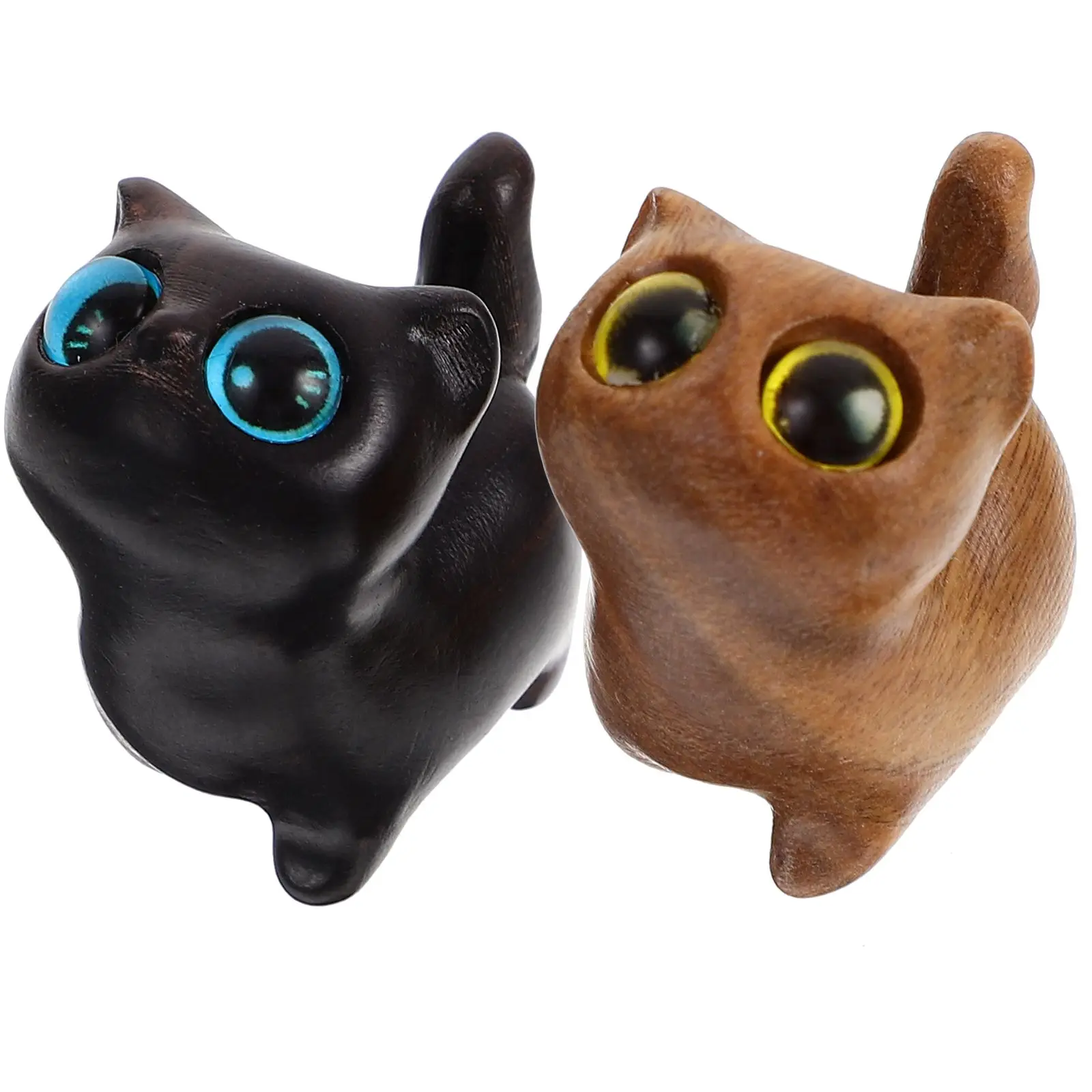 

2 Pcs Sandalwood Figurine Wooden Statue Home Decor Desk Ornament Retro Gift Idea Cat Ornaments Adornment