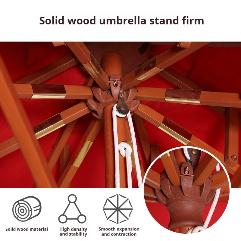 Double-layer Outdoor Sunshade Umbrella with Hardwood Pillars, Suitable for Balconies, Terraces, Gardens and Courtyards
