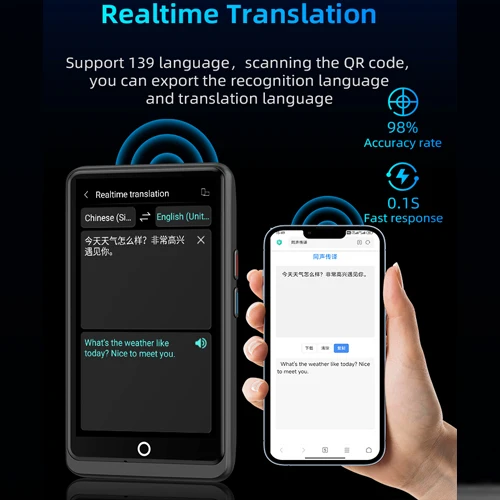 OEM Simultaneous Translation Pen 139 Languages Support Touch Screen IPS Display 4.0 Inch 7 Days Standby Color Wi-Fi V-OS 8.1 30m
