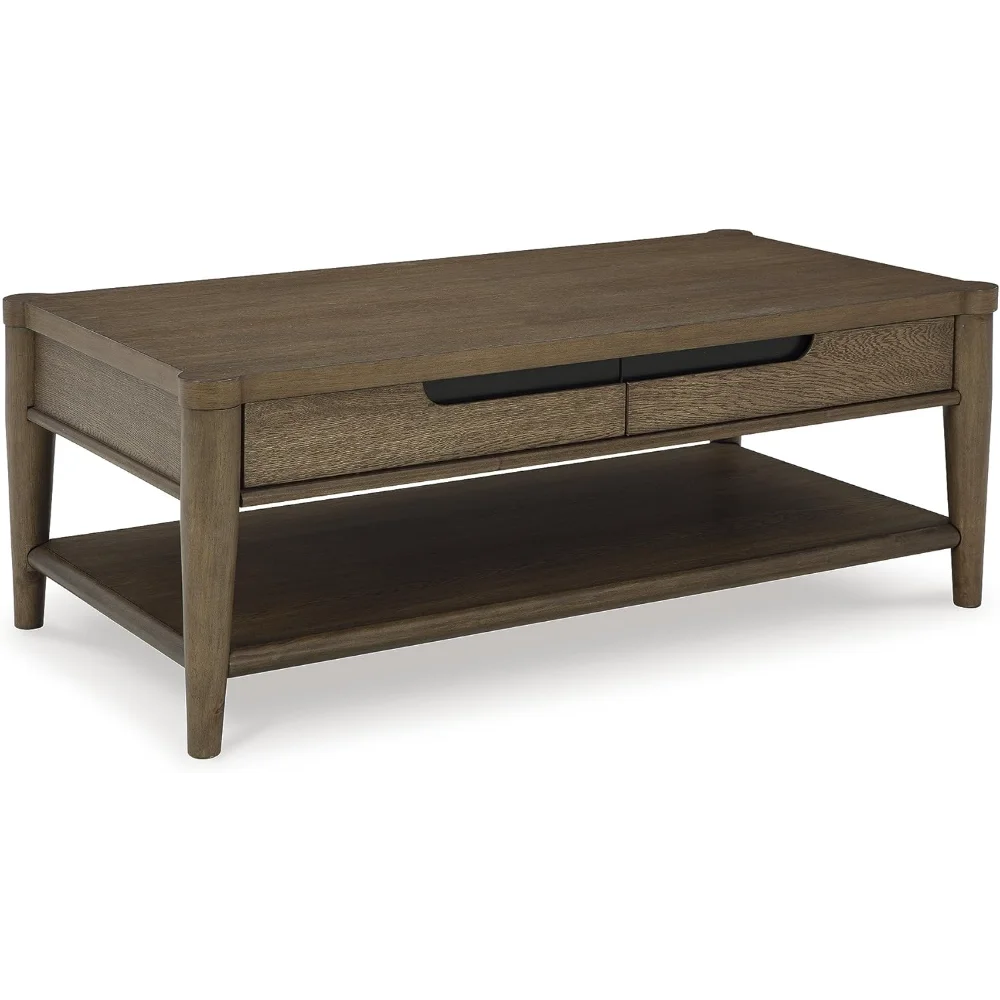 

Signature Design от Ashley Roanhowe Современный журнальный столик с 2 ящиками, открытой нижней полкой и коническими ножками, темно-коричневый
