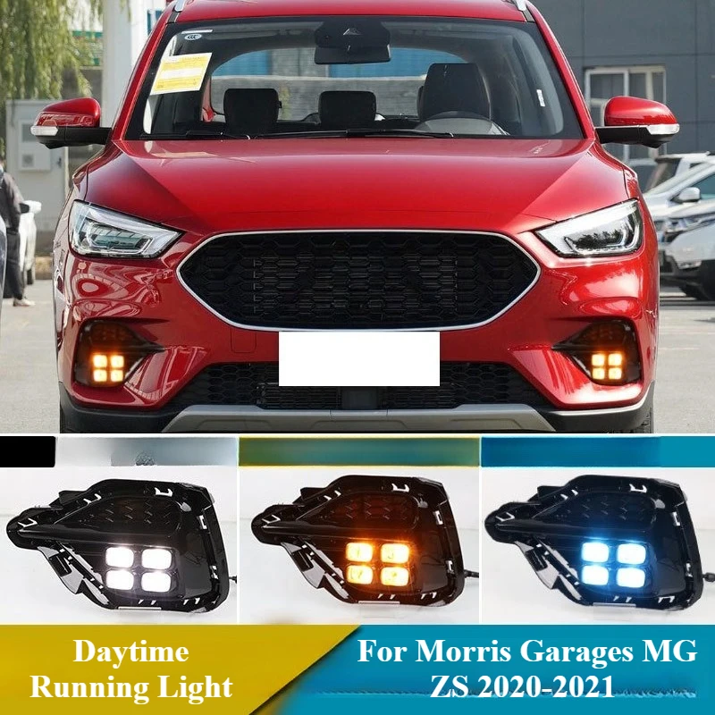 

For Morris Garages MG ZS 2020-2021 Car Led Daytime Running Light DRL Yellow Dynamic Turn Signal Front Fog Lamp 12V Daylights
