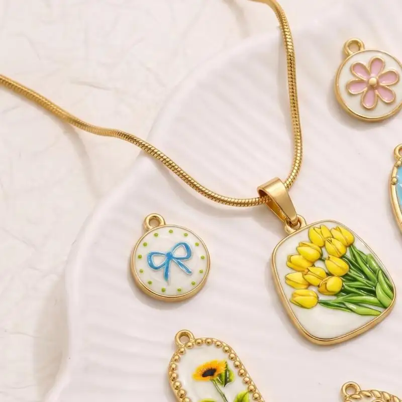 2/8 Stück Edelstahl-Blumenanhänger für die Schmuckherstellung, Emaille-Blumenanhänger für DIY-Halsketten, Armbänder und Ohrringe. – Detail 6