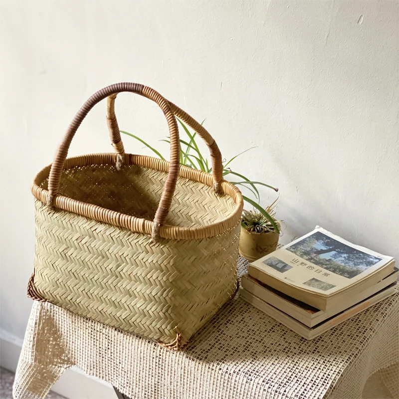 

Shopping Picking Storage Household Woven Rattan Picnic Handbag Vintage Bamboo Basket