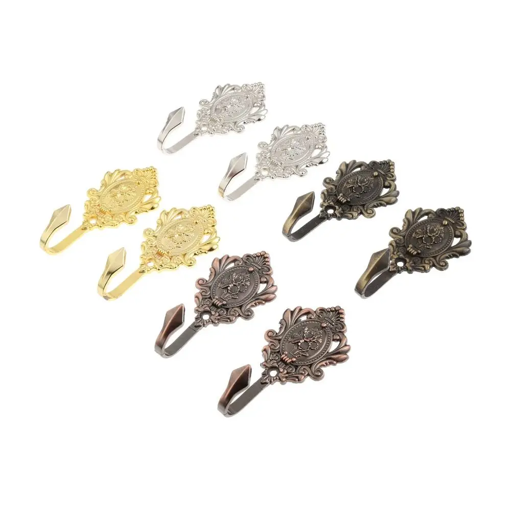 2Pcs Rose Pattern Drapery Curtain Holdbacks Zinc Alloy Vintage Style Tieback Hooks Cloth-hat Hook Curtain Drapery
