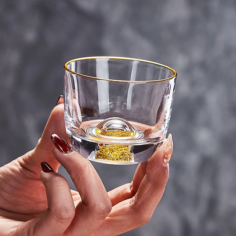 Luxury Crystal Glass Vodka Glass Sake Shochu Glass Bar Liqueur Double Bottom Gold Foil Glass Tea Cup High-end Gifts Hard Liquor
