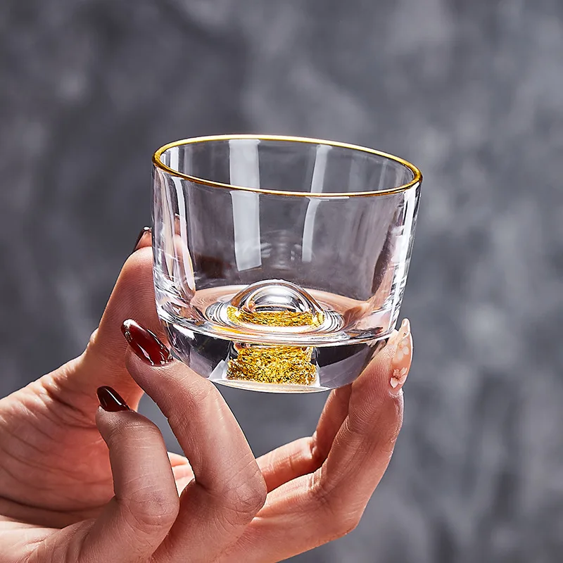 Luxus Kristallglas Wodka Glas Sake Shochu Glas Bar Likör Doppel boden Goldfolie Glas Tee tasse High-End-Geschenke Schnaps