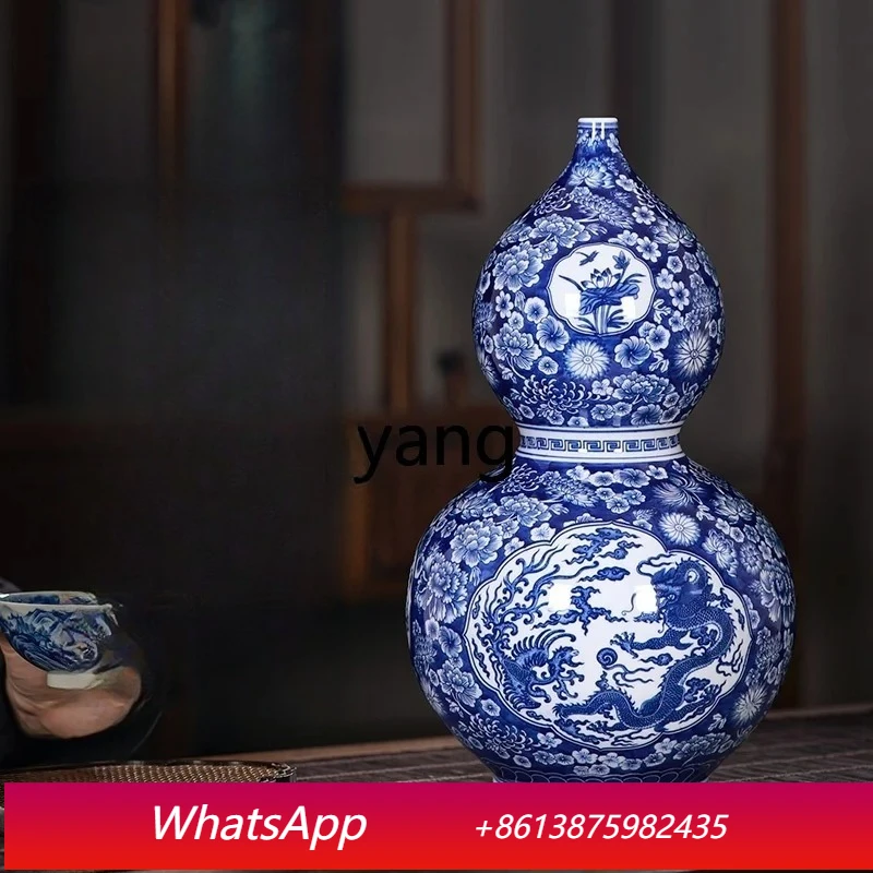 MM ceramic vase ornaments, living room flower arrangement, porcelain vase, hand painted gourd vase, entrance decoration