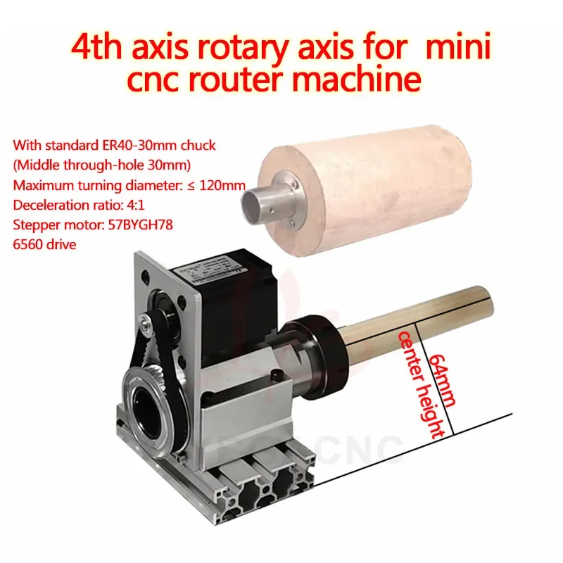 Center Height 64mm Rotary Axis A axis With Chuck For Diy CNC Router Wood Milling Machine