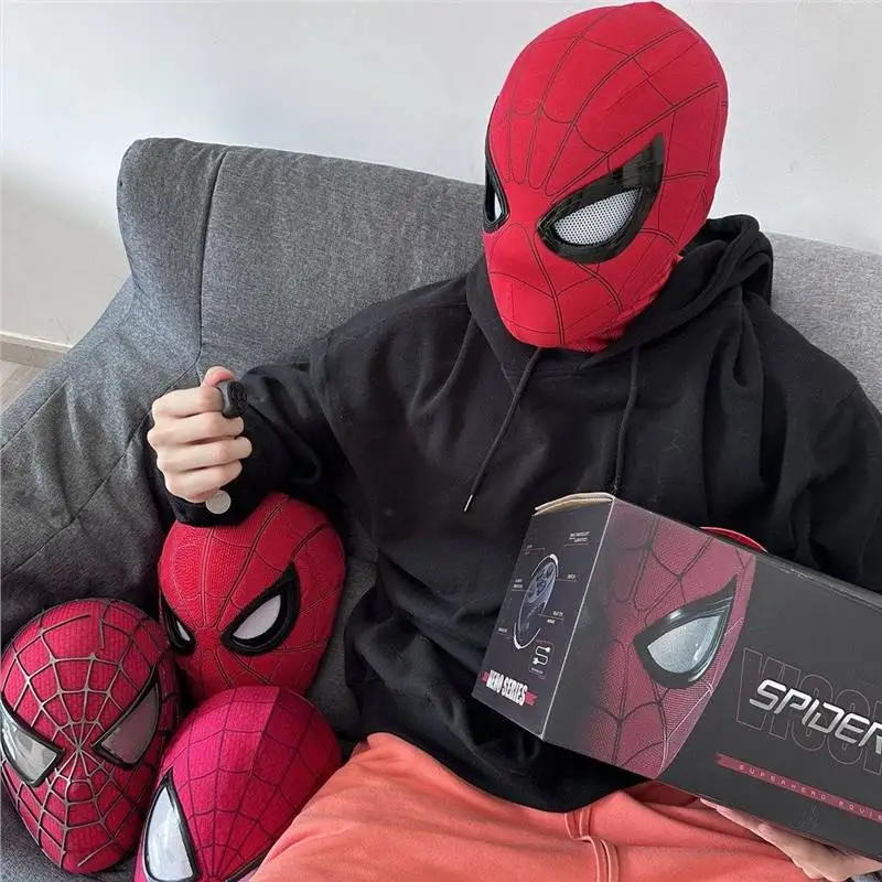 2026 Popular Breathable Spider Man Miles 11 Electronic Mask Moving Glowing LED Eyes Control Cosplay Headgear for Cool Gift