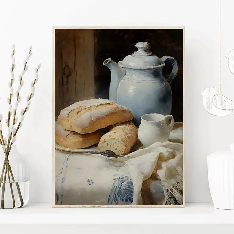 Vintage Food Bread Flour Oil Painting Still Life Posters and Prints Canvas Printing Wall Art Picture for Kitchen Home Decor Gift