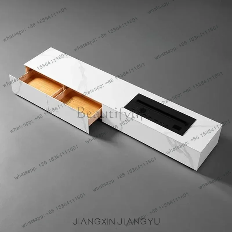 Customizable Italian Minimalist Three-color Flame Fireplace Rock Slab TV Cabinet Villa Integrated Solid Wood Floor Cabinet