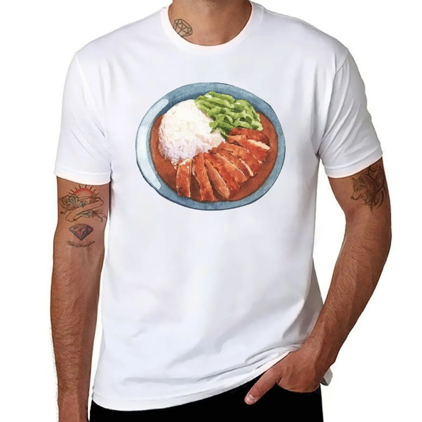 Japanisches Huhn Katsu Curry T-Shirt, lustige T-Shirts aus Baumwolle, Anime-T-Shirts für Herren