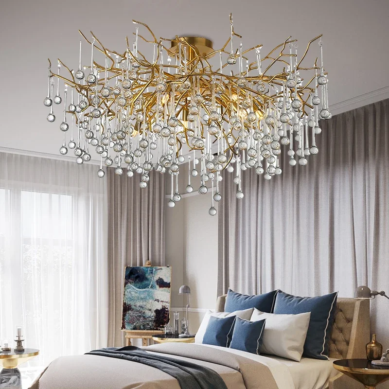 Nordic Gold Ceiling Chandelier Led Lighting For Room Large Ceiling Light Fixtures Living Room Hotel Hall Art Decor Crystal Lamp